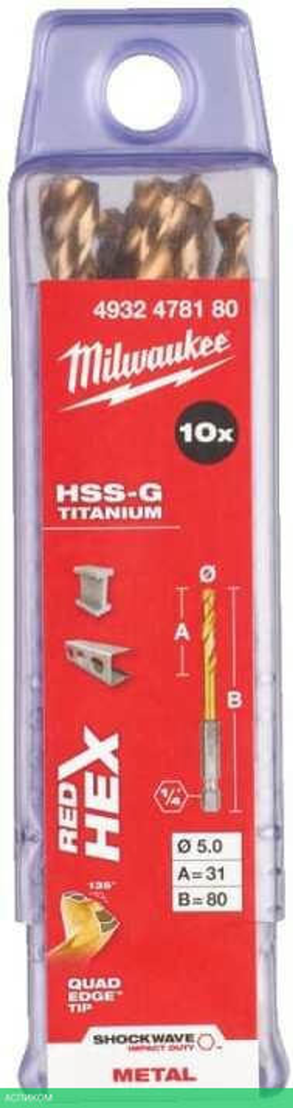 Сверло по металлу Milwaukee RedHEX HSS-TiN 5мм 10шт (4932478180)