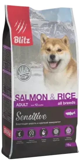 Blitz Sensitive Adult Salmon & Rice сухой корм для взрослых собак всех пород Лосось и Рис