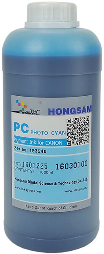 Чернила DCTec — HONGSAM пигментные для Canon серия: 193540 - Photo Cyan (Фото голубой) 1000 мл.