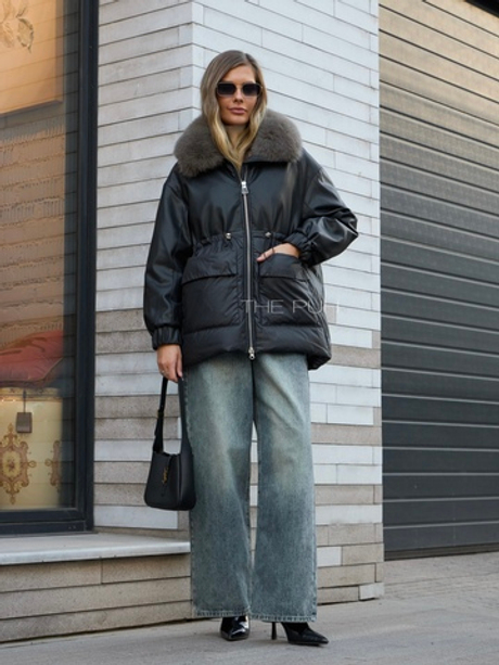 Комбинированный черно-коричневый пуховик