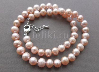 бусы из розового жемчуга с удлиняющей цепочкой