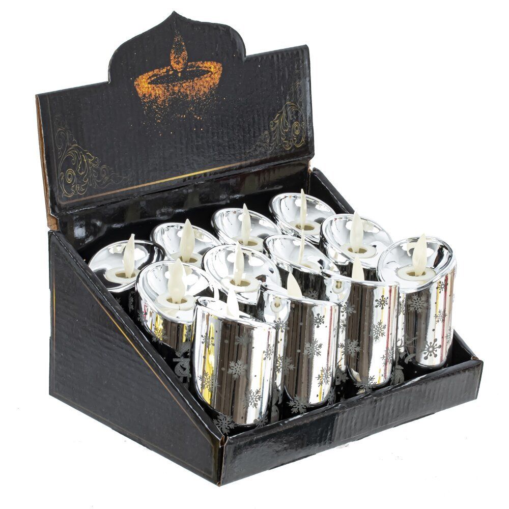 GAEM Изделие декоративное Свеча "Серебряный снеговик" (подсвет, LR44 х3шт) L4,7 W4,7 H9 см, блок из 12 шт