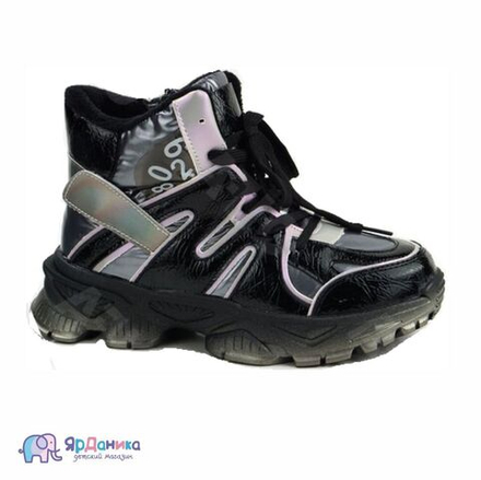 Зимние ботинки B&G черные, лак 5330-2А