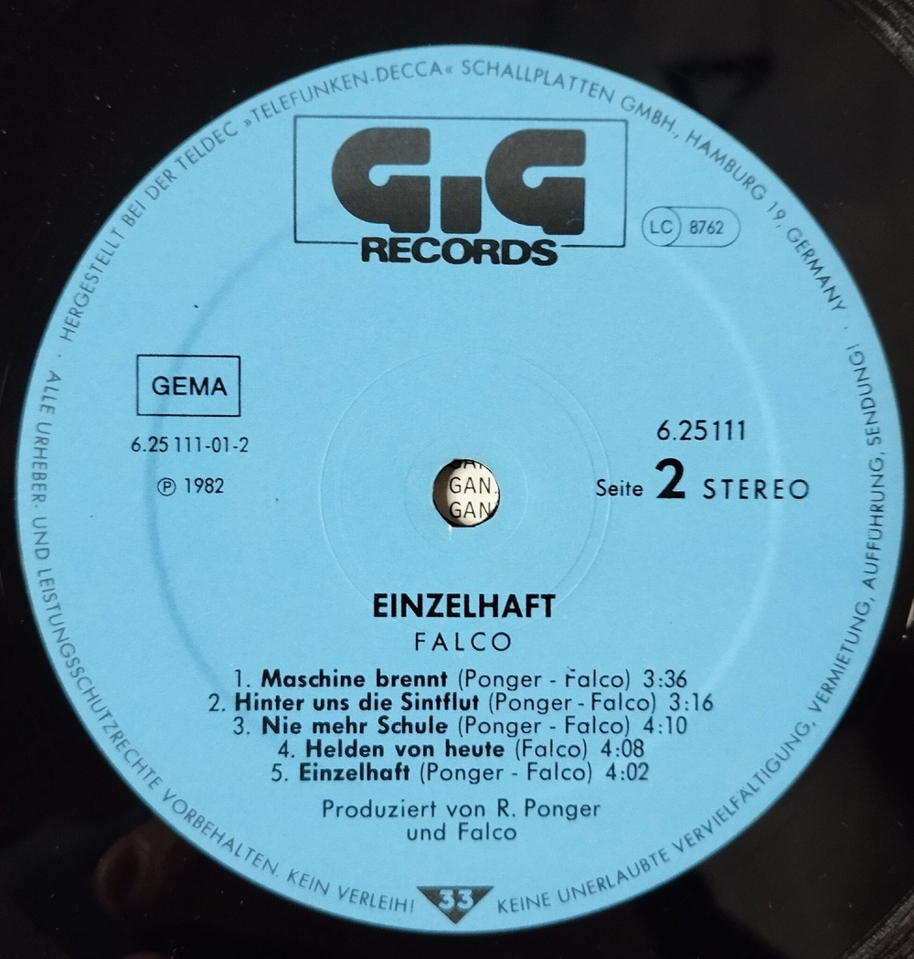 Винтажная виниловая пластинка LP Falco Einzelhaft (Germany 1982)
