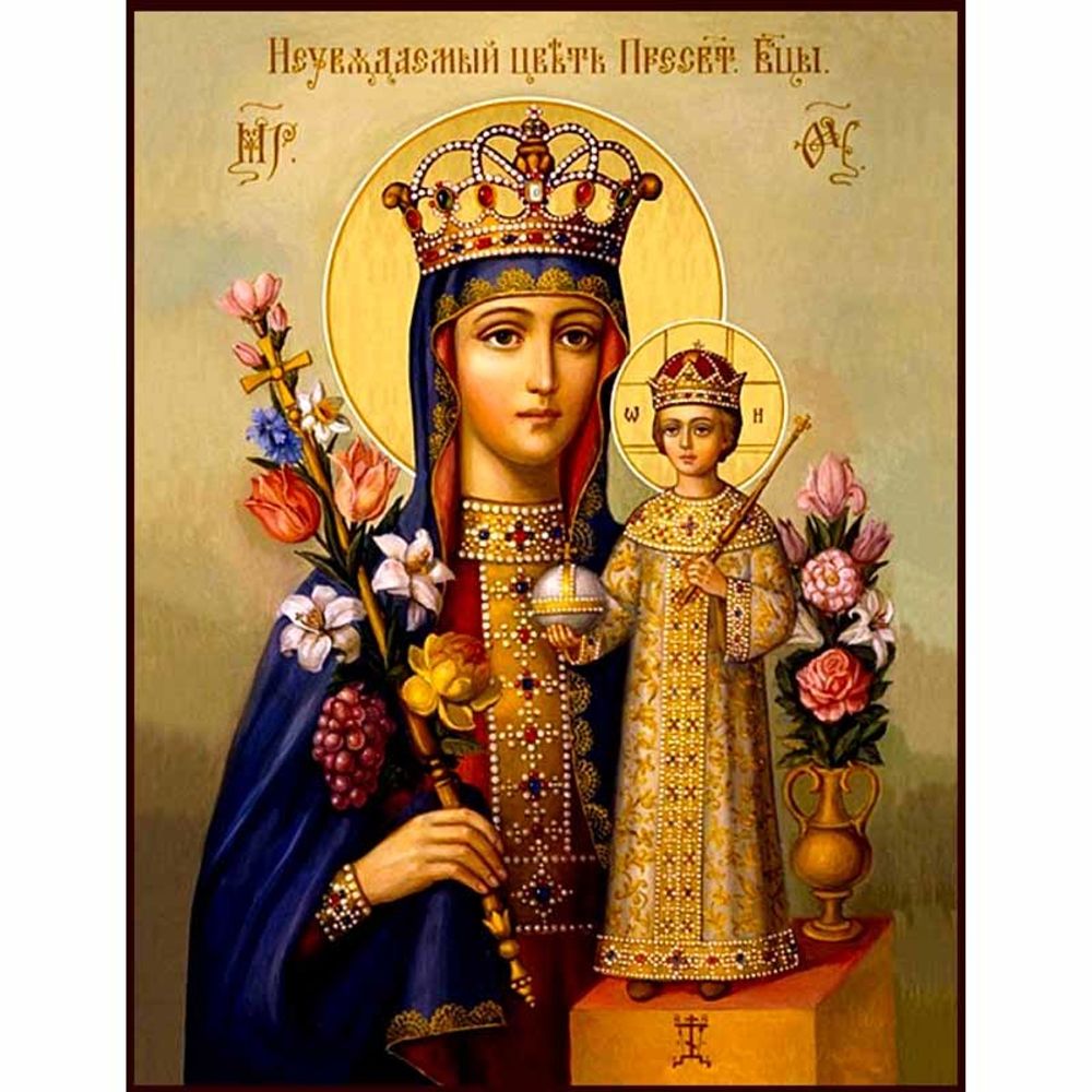 Неувядаемый Цвет. Икона Божьей Матери на липовой доске.