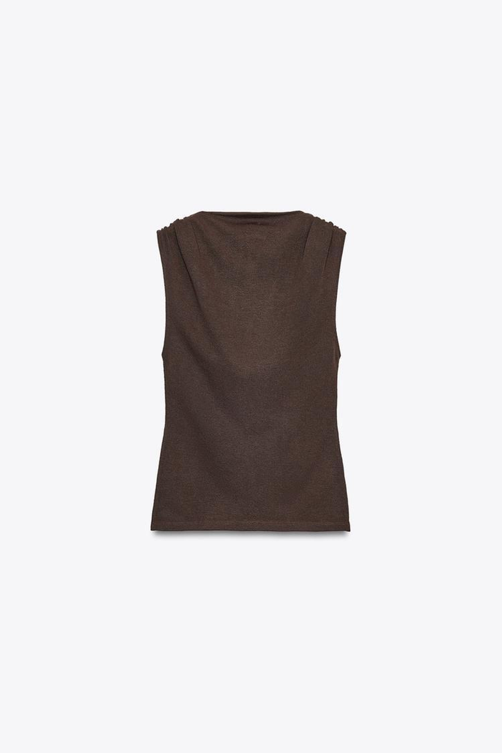 ZARA КОРОТКИЙ ТРИКОТАЖНЫЙ ТОП, КОРИЧНЕВЫЙ