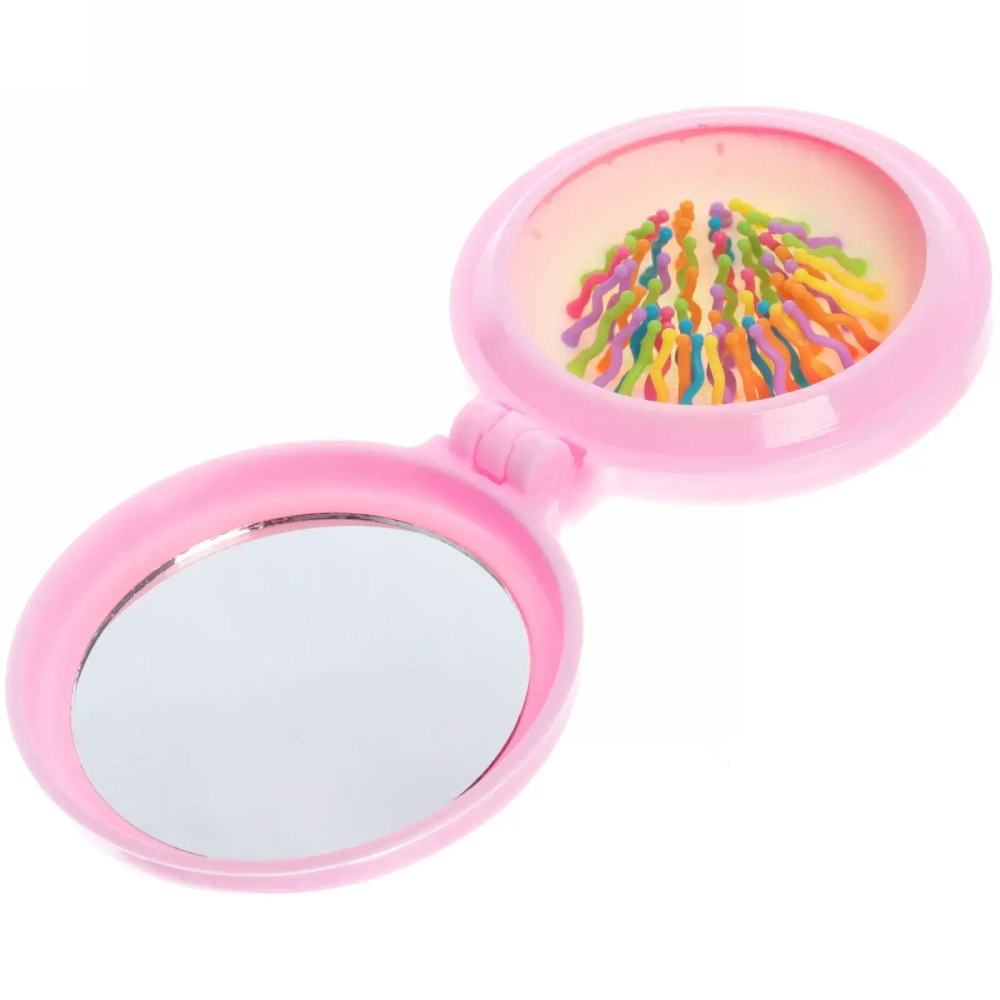 Расческа массажная детская складная «Barbariska» с зеркалом, единорожек, цвет микс, d-7см