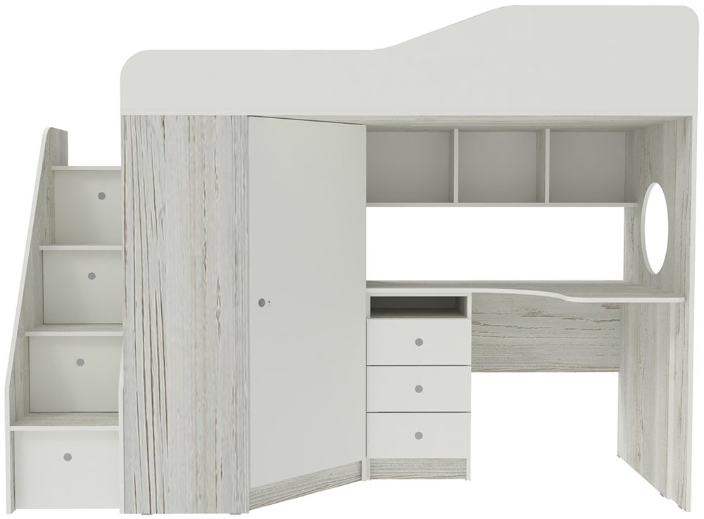 Кровать-чердак КарИВи Кадет 1 с универсальной лестницей Винтерберг Белый