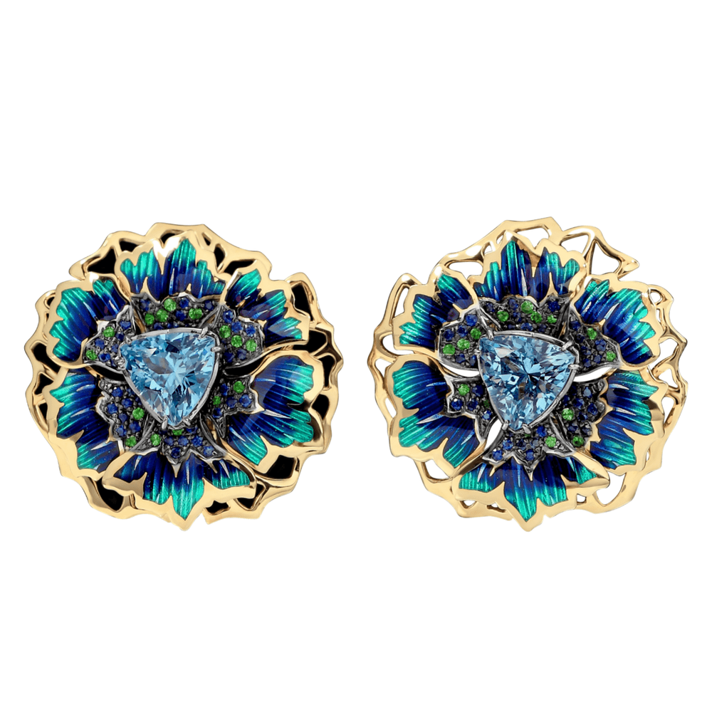 Серьги с Топазами, Сапфирами и Цаворитами, Эмаль, E0275-5/4