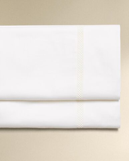 Zara Home - Атласная простыня верхнюю одежду с вышивкой с мережкой, белый, 240x280 см