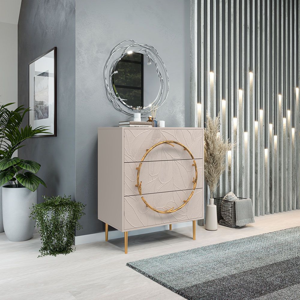 Комод Арт Колор leaves Стайл Голд с 3 ящиками Серый агат