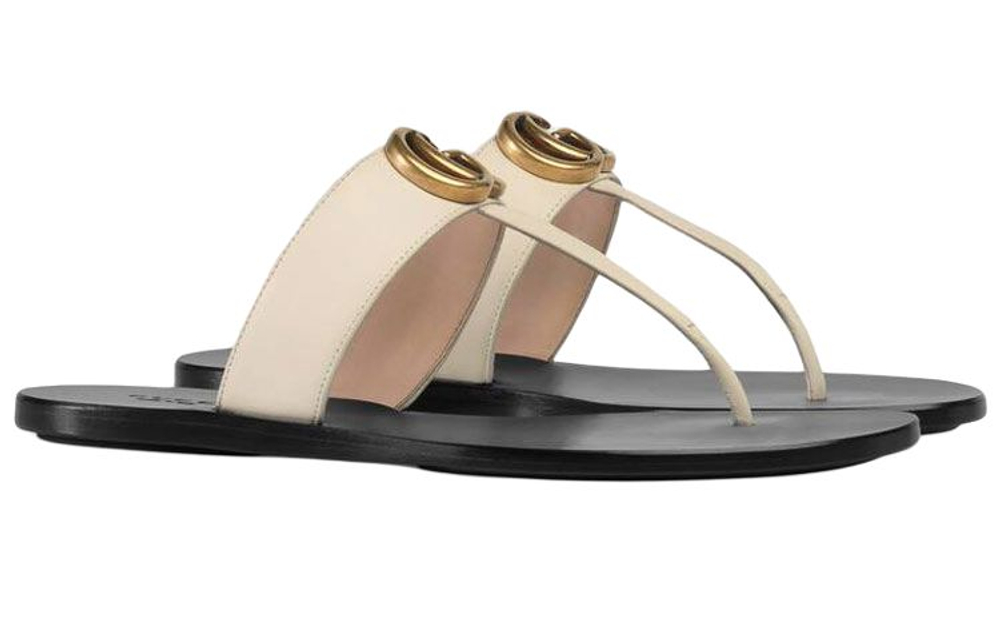 GUCCI Double G Plaque Leather Sandals