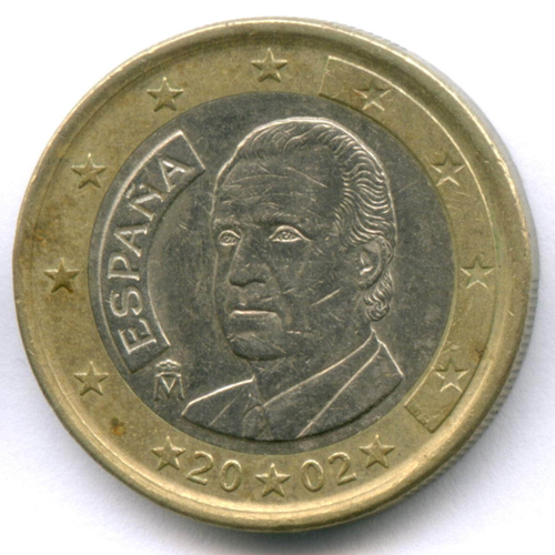 1 евро 2002 год. Испания. Регулярный выпуск. Тип 1. Биметалл VF