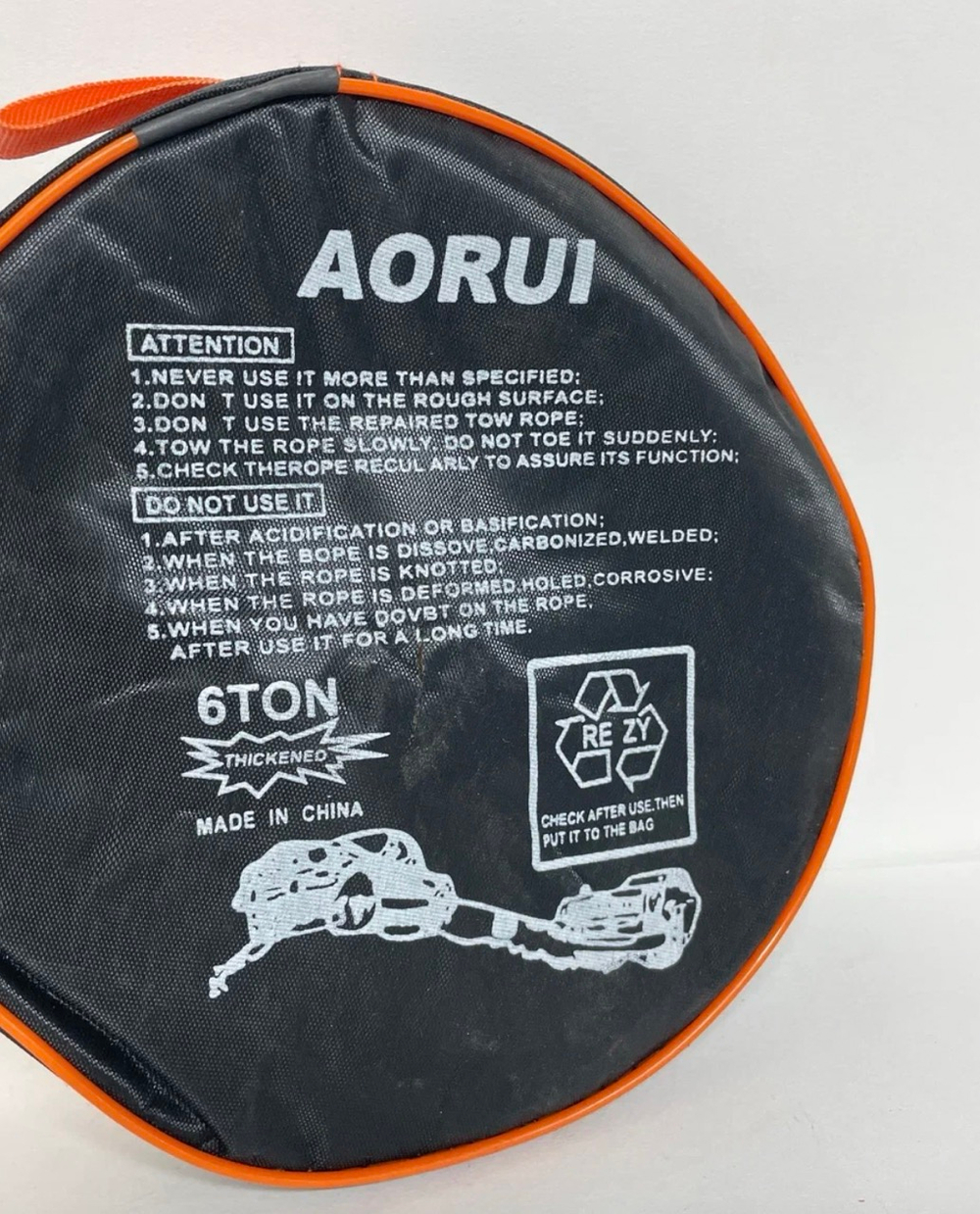 6Т-4.5М \ Трос буксировочный для автомобиля, 6 тонн, 4.5 метра, желтый, с крюками, AORUI, TG (1 шт.)