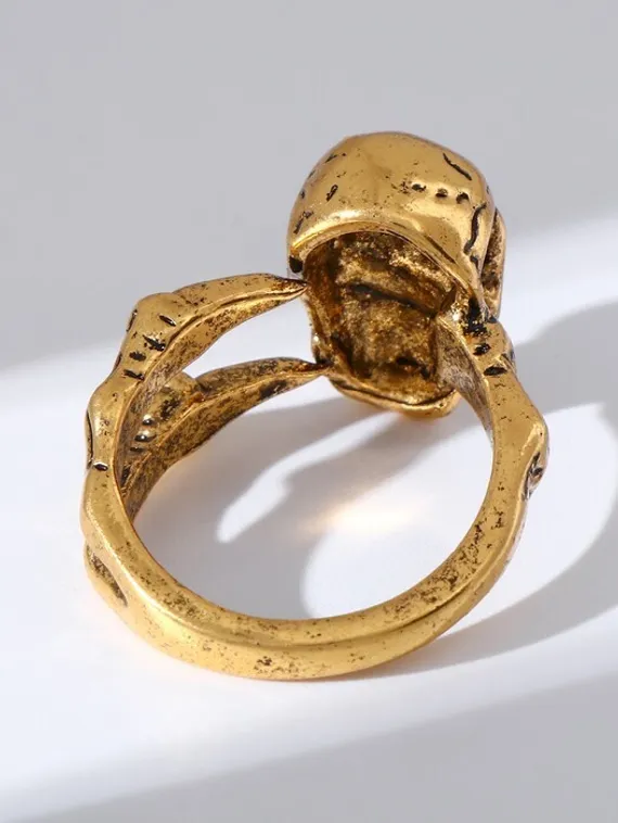 Кольцо "Перстень" череп, цвет чернёное золото, безразмерное