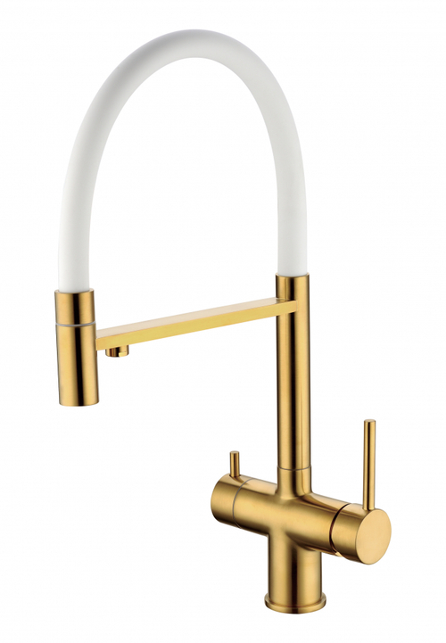 Смеситель для кухни Grocenberg GB4099 с гибким изливом золотой брашированный
