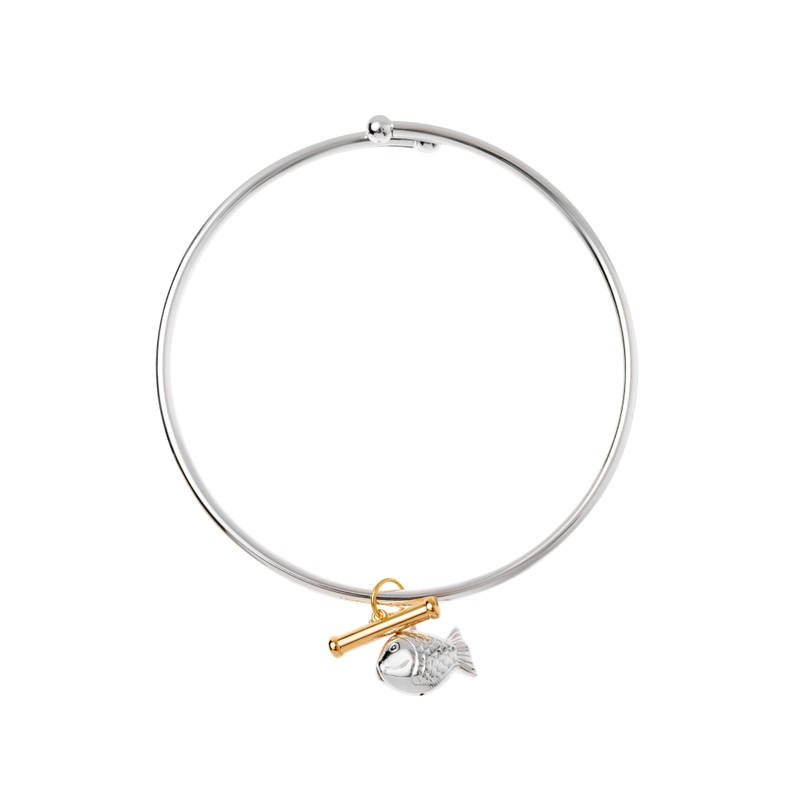 Колье Серебряное Жесткое с Подвеской Рыбка