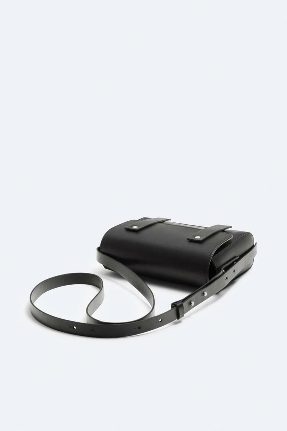 ZARA КОЖАНАЯ СУМКА ЧЕРЕЗ ПЛЕЧО С КЛАПАНОМ, ЧЕРНЫЙ