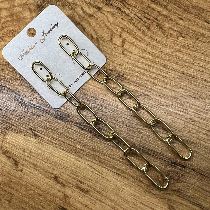 Серьги "Цепи" 8 звеньев плетение якорное овал металл золотистый желтый 10,5 см