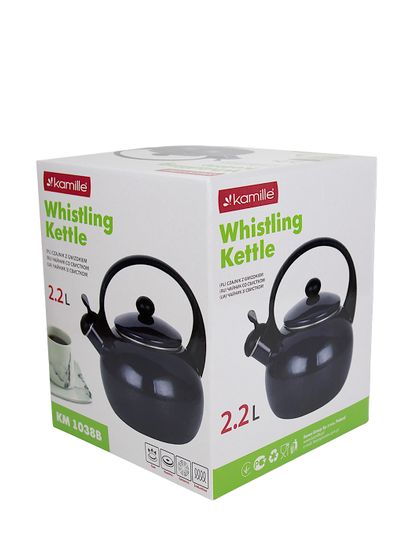 Чайник 2,2 л. эмалированный со свистком Kamille KM 1038B с черной бакелитовой ручкой