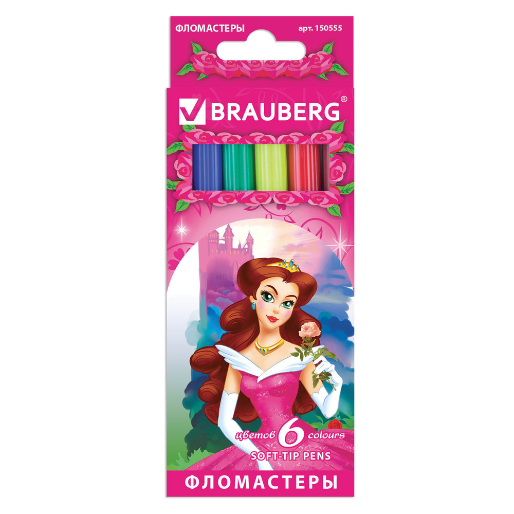 Фломастеры BRAUBERG "Rose Angel" 6 цветов вентилируемый колпачок картонная упаковка увеличенный срок службы (12 штук в упаковке)