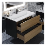 Тумба с раковиной Uperwood Barsa 80 см, раковина белая, подвесная тумба черная/дуб сонома