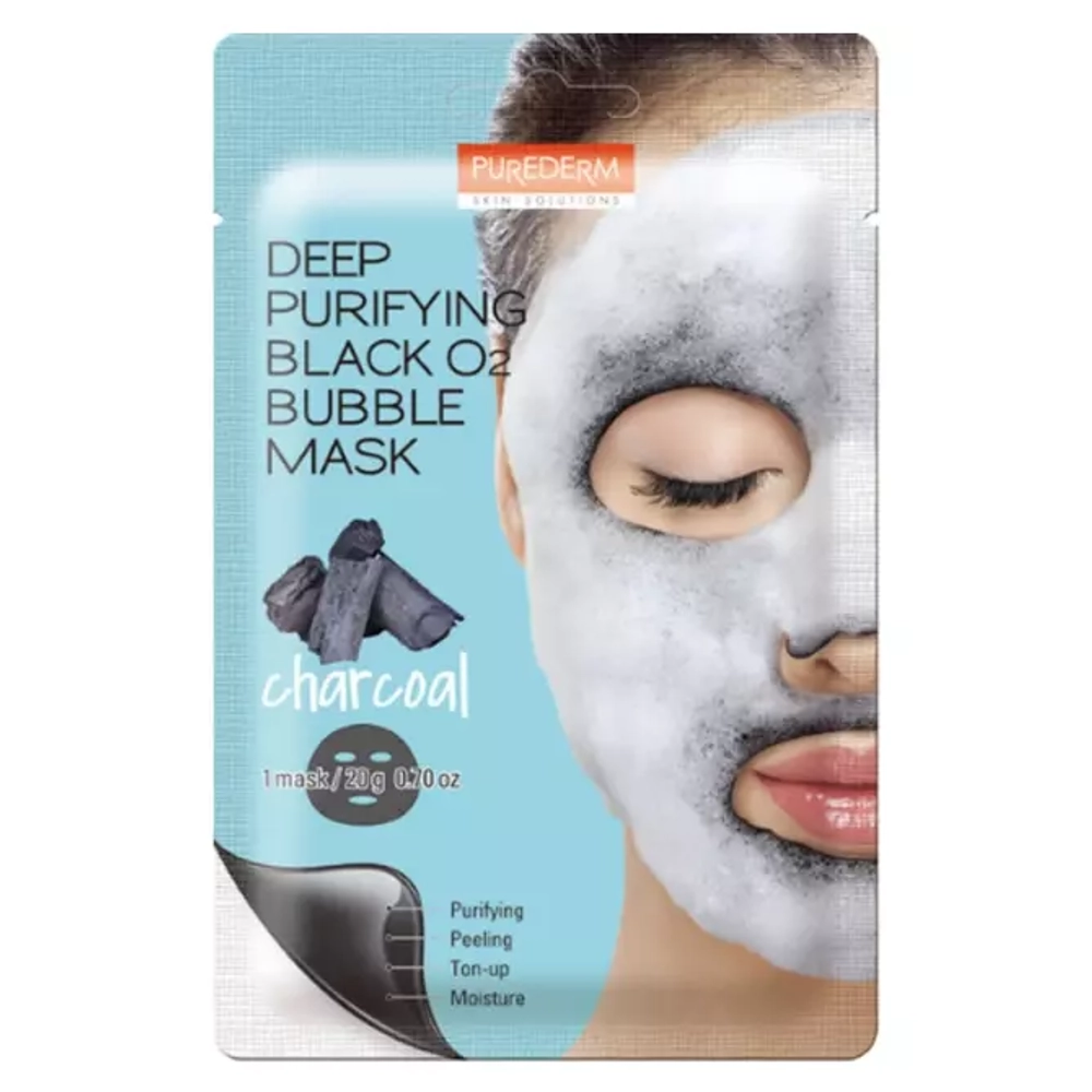 Маска пузырьковая с древесным углем Purederm Deep Purifying Black O2 Bubble Mask Charcoal, 20 г