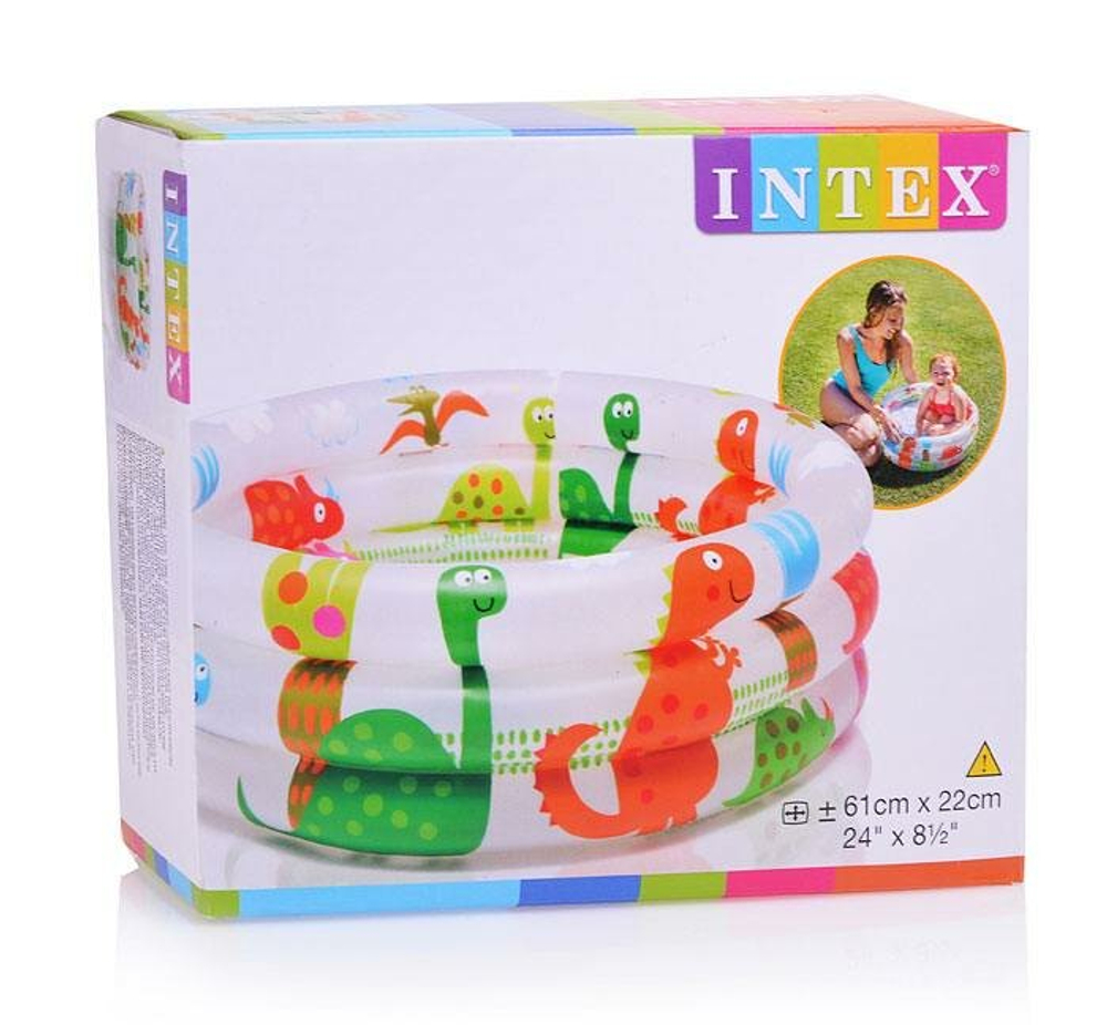 Бассейн надувной Intex 57106 Dino Buddies 61х22 см / Круглый трехсекционный бассейн Пляжные друзья Интекс с надувным дном для дачи