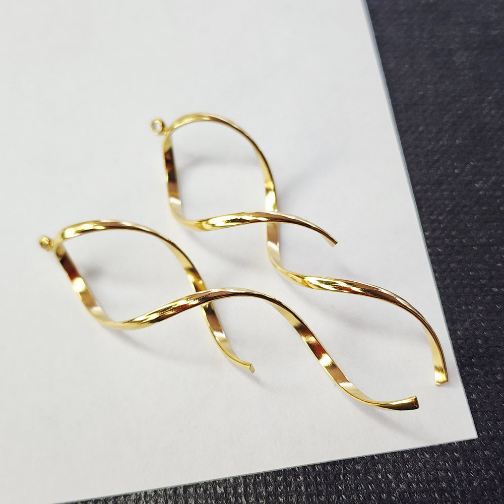 Подвески, сталь, позолота, витые, р-р 60 мм, штучно