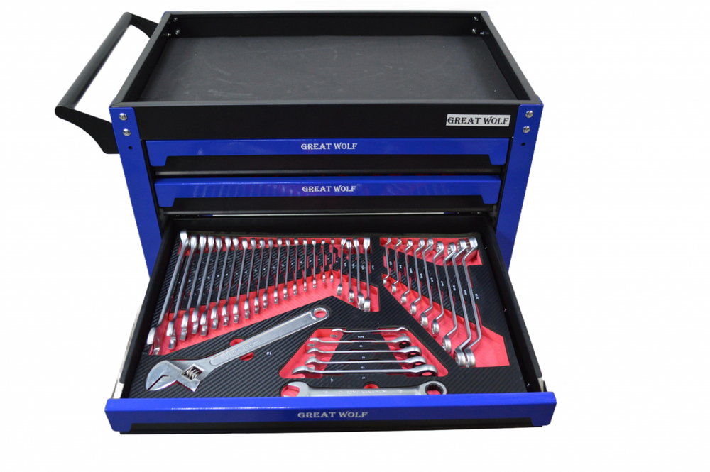 Инструментальная тележка с инструментом GW-3ST2 Blue (Great Wolf, 324 поз) с полкой и тремя ящиками