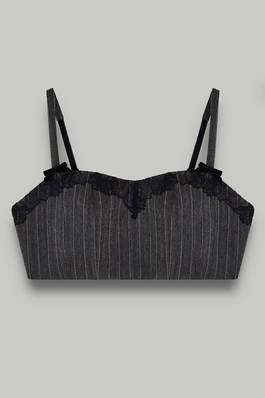 Топ с отделкой из кружева, серый