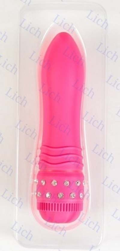 Розовый вибратор с кристаллами на основании