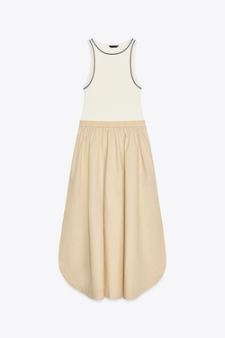 ZARA ПЛАТЬЕ МИДИ, ЭКРЮ/БЕЖЕВЫЙ