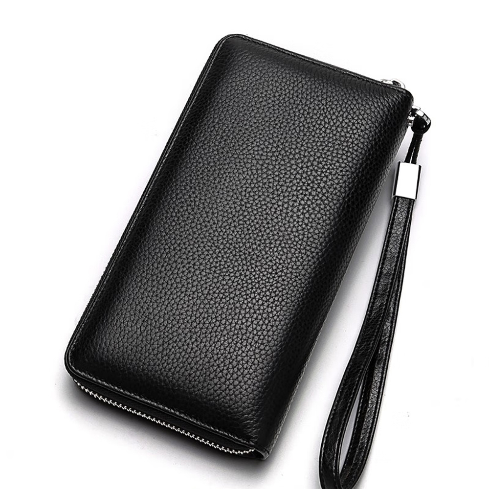 BISON DENIM Top Grain Cow Leather Wallet Clutch Regular Men"s Black