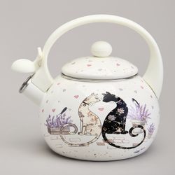 ЧАЙНИК AGNESS ЭМАЛИРОВАННЫЙ СО СВИСТКОМ СЕРИЯ "LAVENDER CATS", 2,2 Л