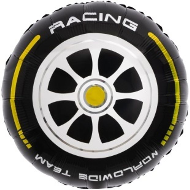 К Шар (18''/46 см) Круг, Гоночное колесо, Черный/Желтый (БГ-15)