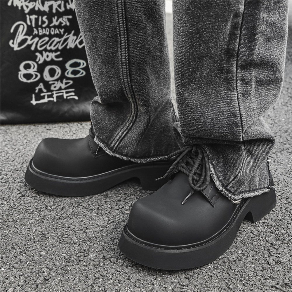 V ZERO FIVE Chunky Derby Shoes Microfiber Leather Casual Shoes Unisex Black British