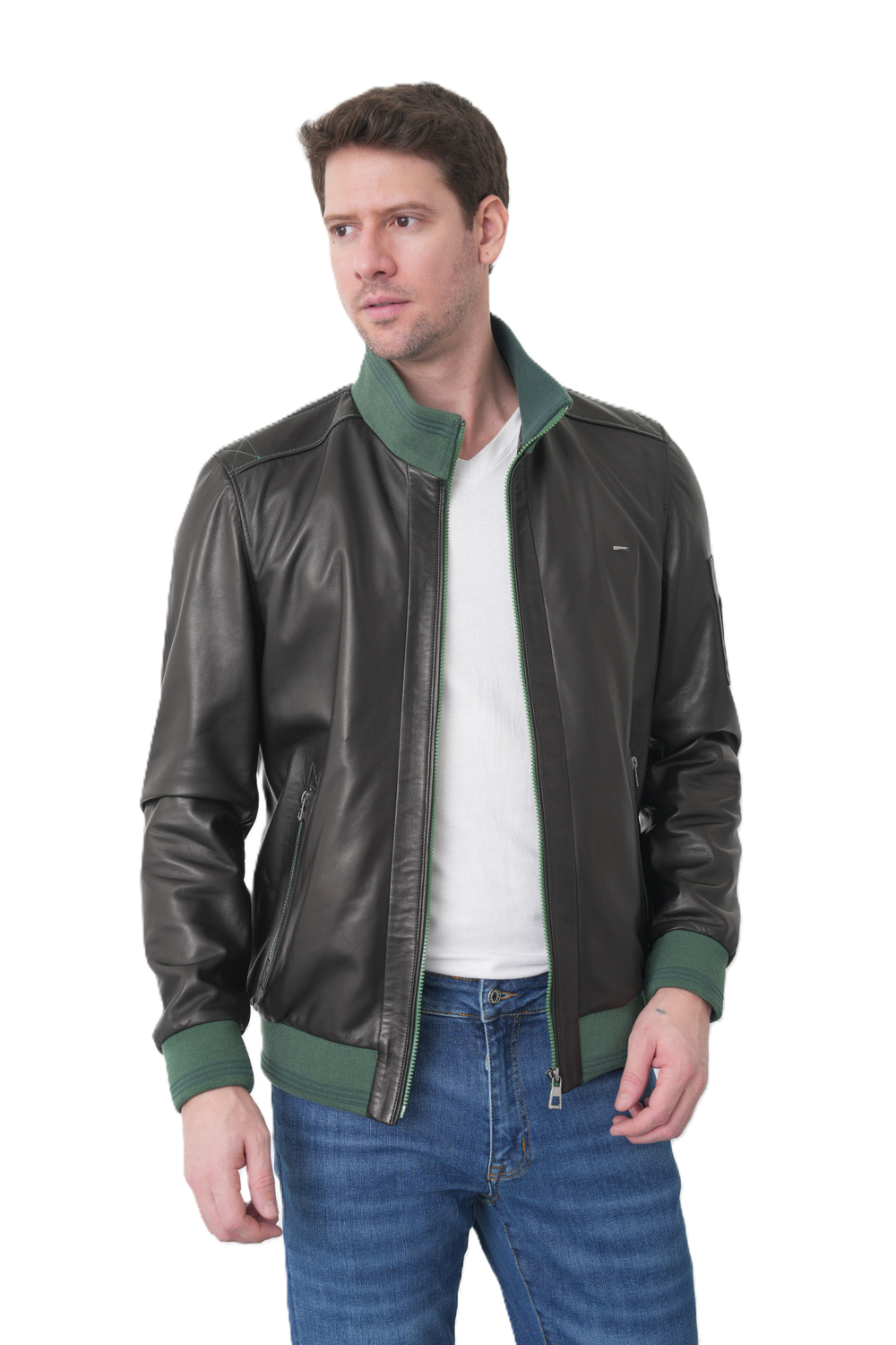 KHIMEONE Мужская кожаная демисезонная куртка (натуральная кожа, овчина)