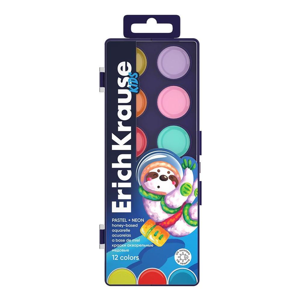 Краски акварельные медовые 12 цветов&quot;Kids Space Animals Neon+Pastel&quot; (ErichKrause)