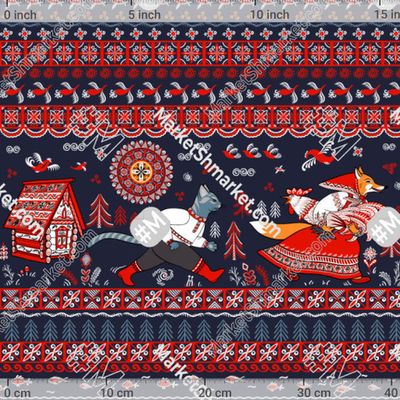 Кот, петух и лиса из сказки в стиле мезенской росписи by Irina Skaska 224 DPI