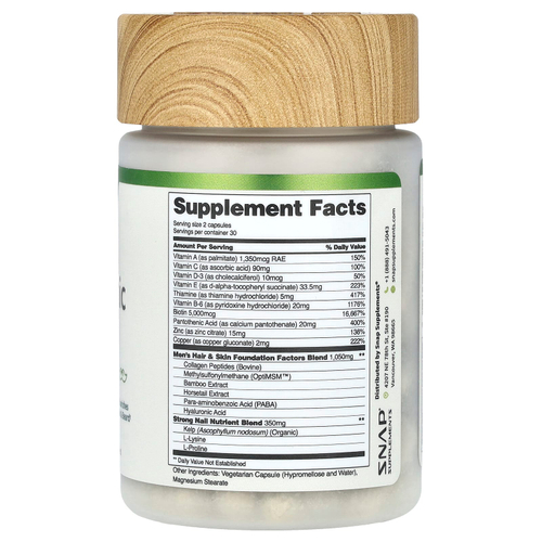 Snap Supplements, Тоник для мужчин, для волос и бороды, 60 капсул