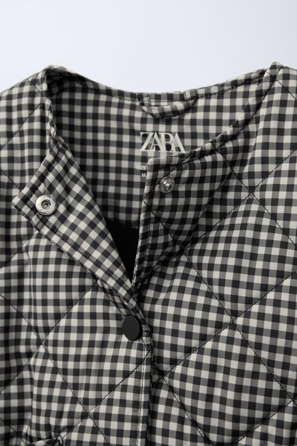 ZARA СТЕГАНАЯ КУРТКА В КЛЕТКУ ВИШИ, ЧЕРНЫЙ/ЭКРЮ
