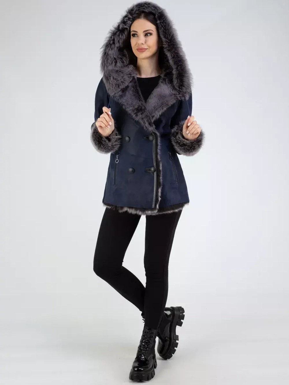 Дубленка натуральная зимняя с капюшоном Турция