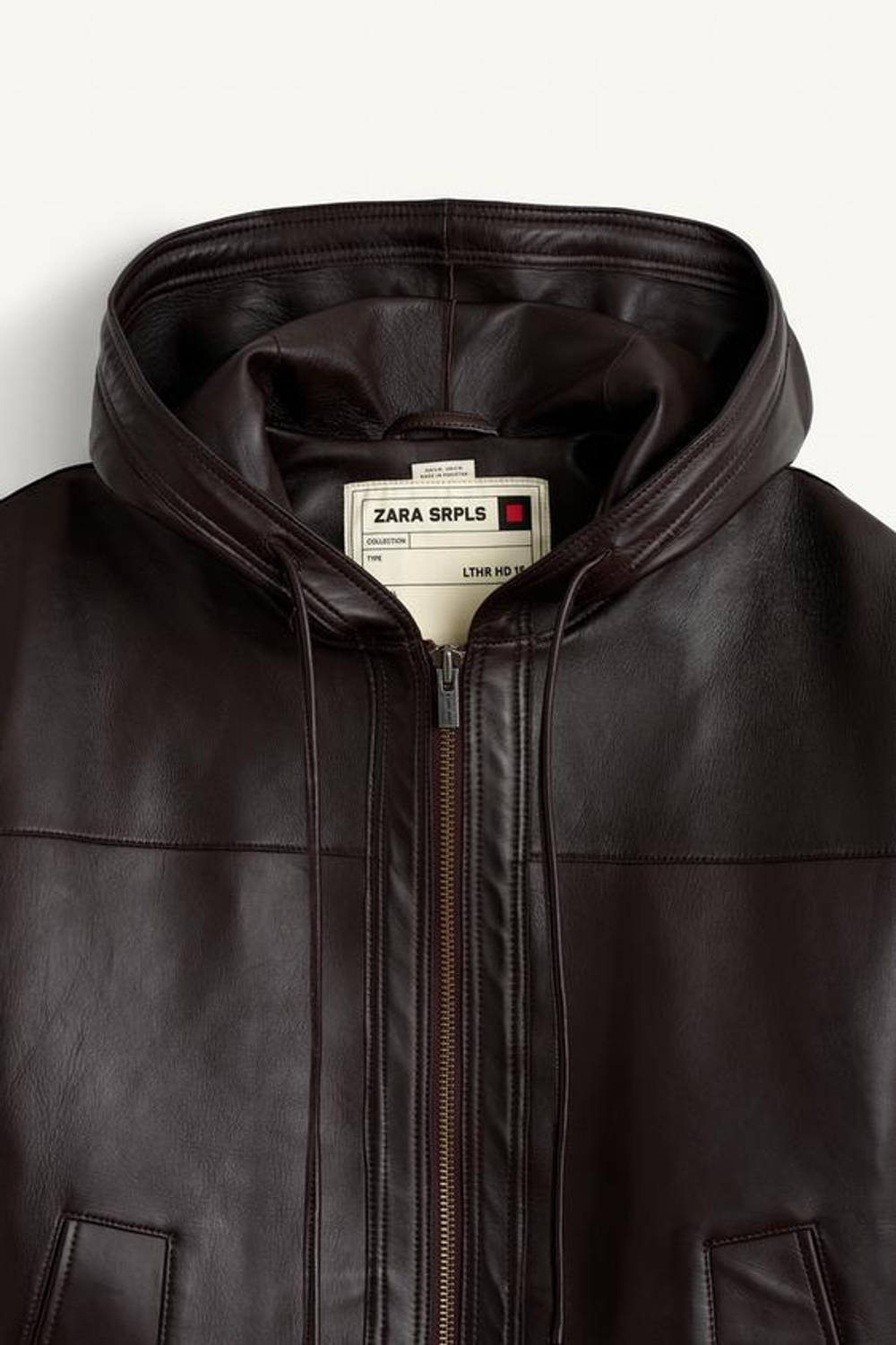 ZARA СВОБОДНАЯ КУРТКА ИЗ КОЖИ, ТЁМНО-КОРИЧНЕВЫЙ