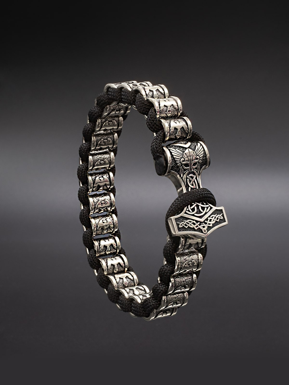 Браслет скандинавский вороны с молотом Тора металл мельхиор