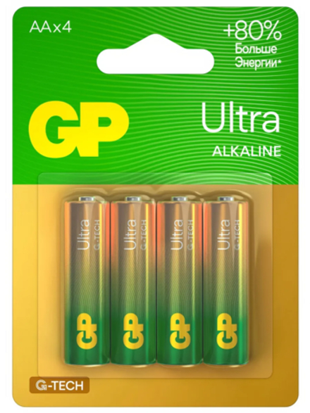 GP Ultra Alkaline Алкалиновые батарейки 15А AA - 4 шт. на блистере