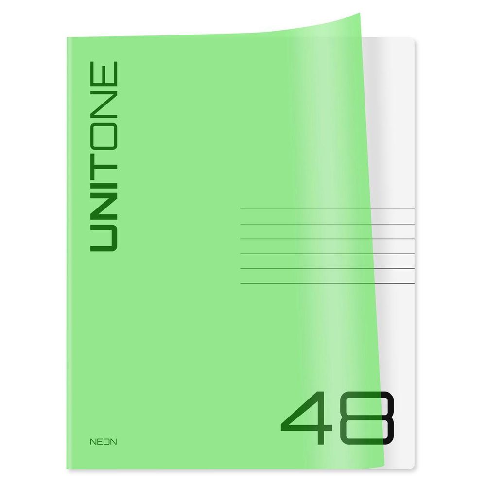 Тетрадь 48л. клетка,пластик.обложка, неон салатовый &quot;UniTone. Neon&quot; (BG)