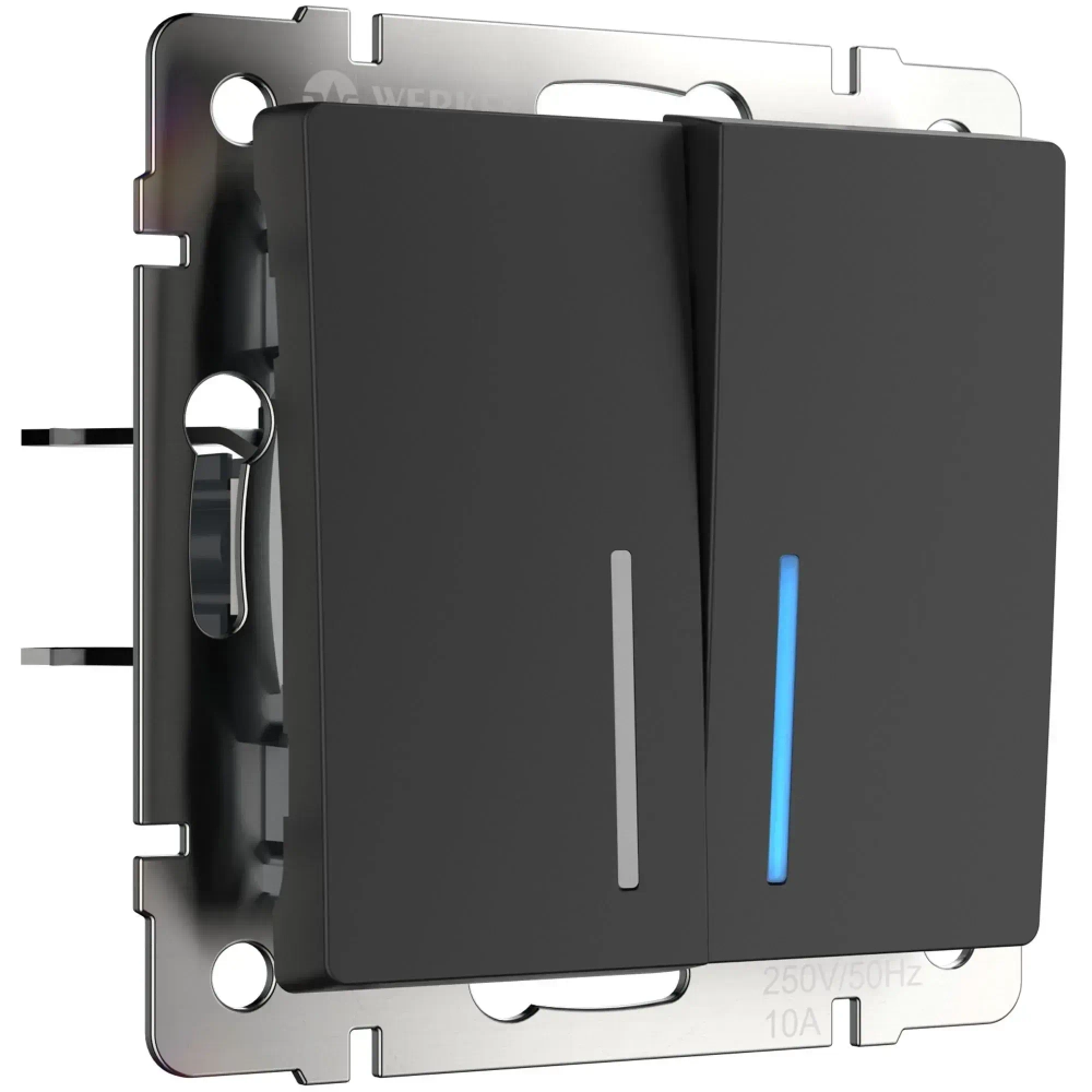 Выключатель двухклавишный проходной с подсветкой черный матовый W1122108