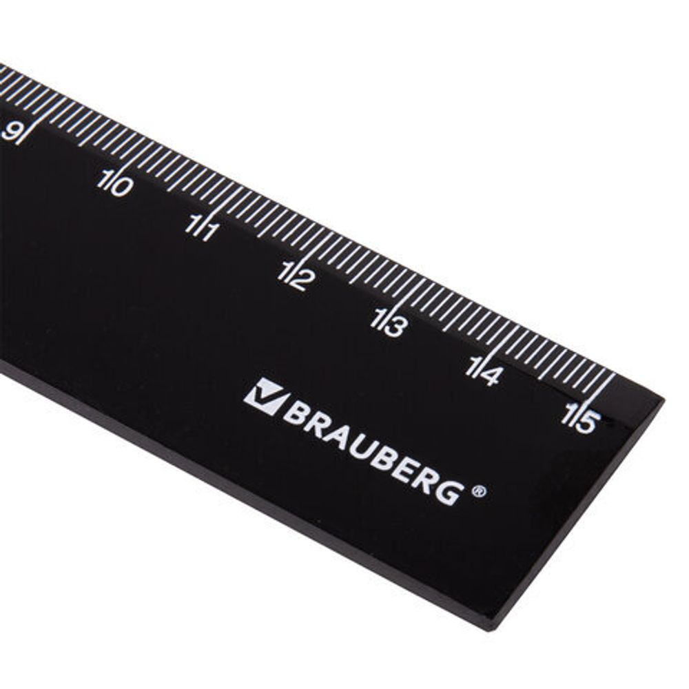 Линейка пластиковая 15 см BRAUBERG, непрозрачная, черная, 210774