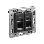 Телефонная розетка RJ-12 в стену двойная, "Avanti", "Черный матовый"